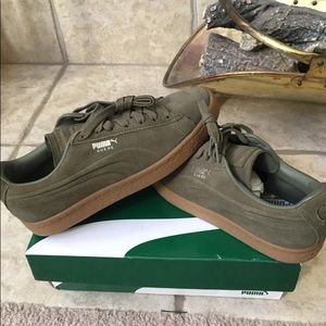 olive puma trainers